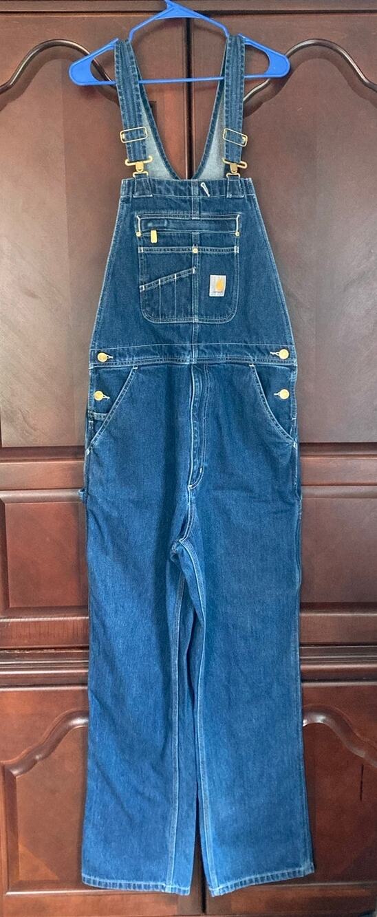 Carhartt - Dark Wash Heavy-Duty Loose Fit Denim Overalls Workwear - 32x32